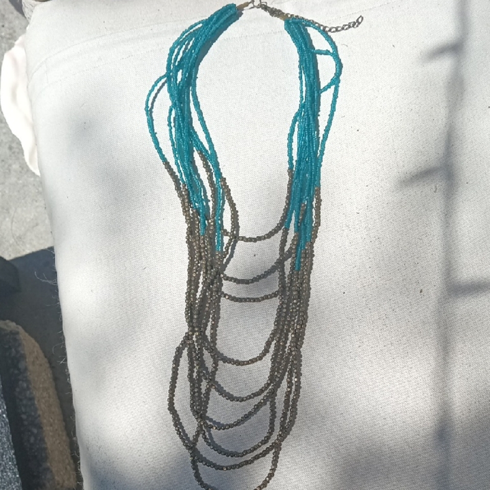 Elegant Multi-Strand Necklace in Teal and Bronze